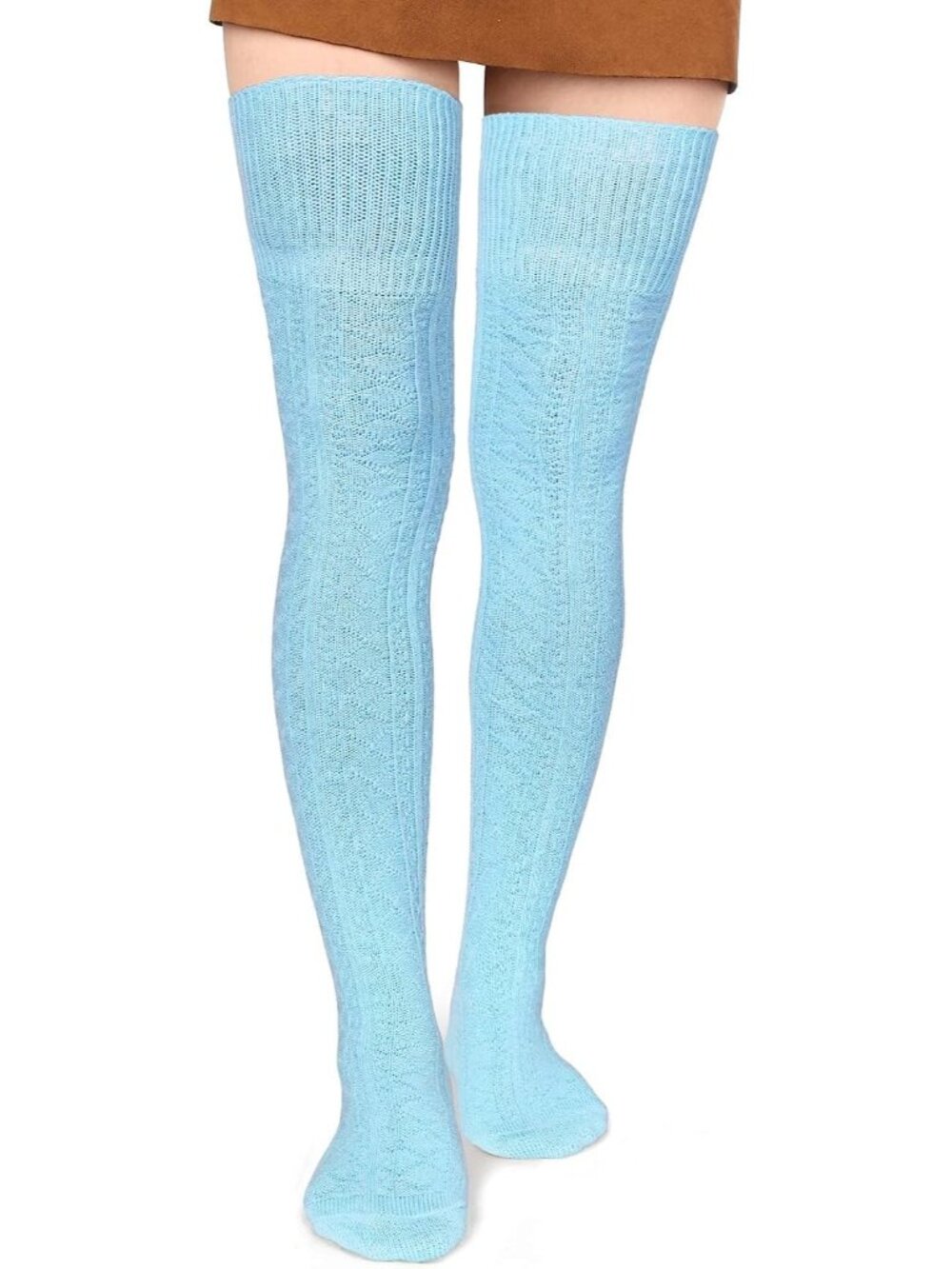 Women's Baby Blue Cotton Knit Stocking Over The Knee Thigh High Socks Boots